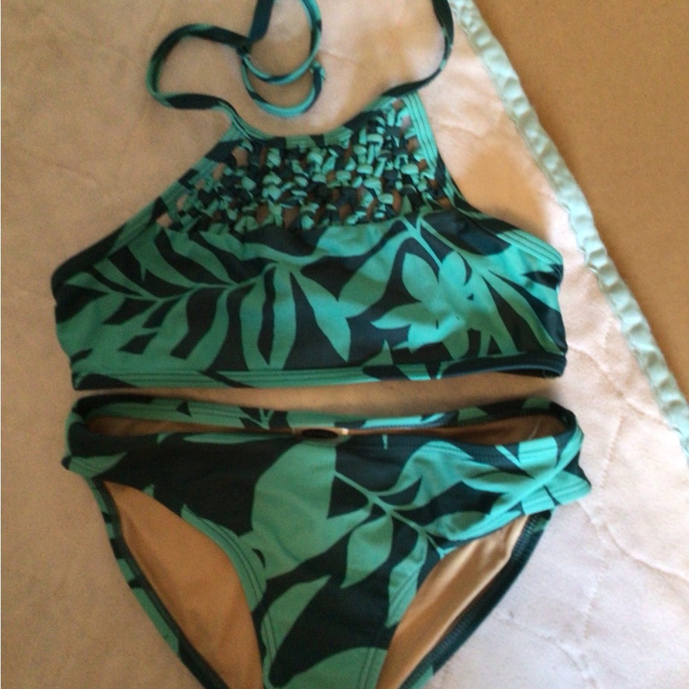 Old Navy Kids Swim Bikini - Green Leaf Print